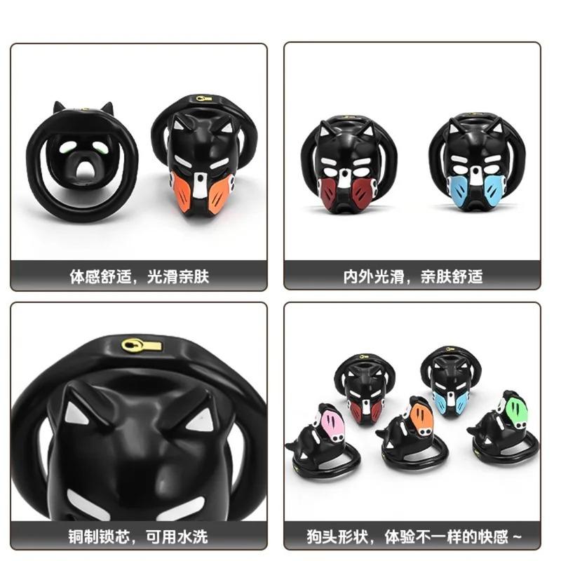 New Dog Head Chastity Cage with Colorful Mask and 6 Penis Rings BDSM K9 Training Fetish Gay Anti-Cheating Adult Toy for Men 18+