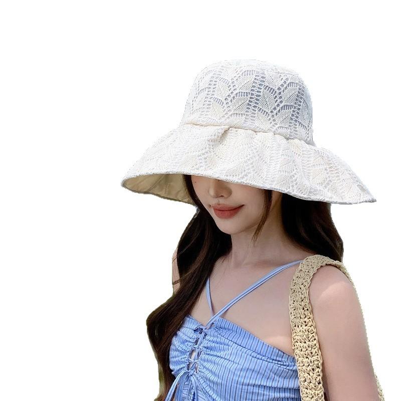 New lace hollow big brim basin hat women's summer sunscreen sun hat gentle wind show face hat