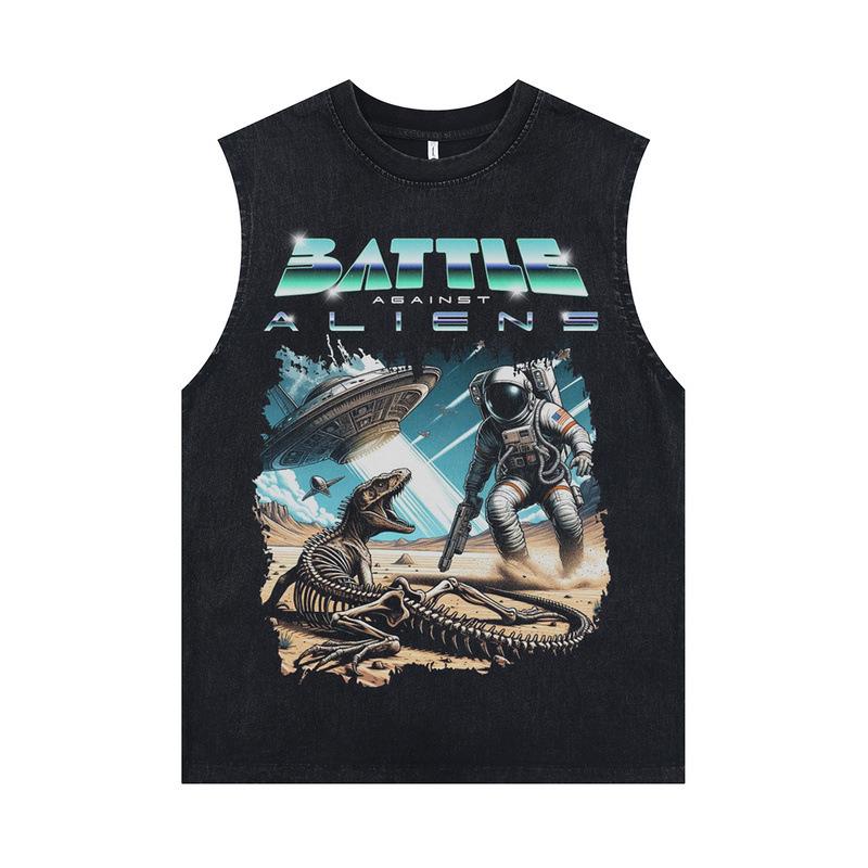 European And American High Street Punk Rock Print Washed Old Oversize Sleeveless T-Shirt Men'S Vest