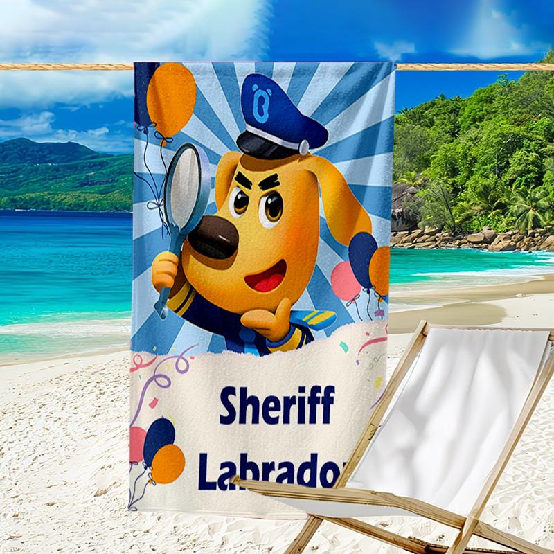 1pc Sheriff Labrador2 Beach Towel, Beach and Seaside Swimming Pool Equipment, Fashion Pattern, Rectangular, Travel Essentials