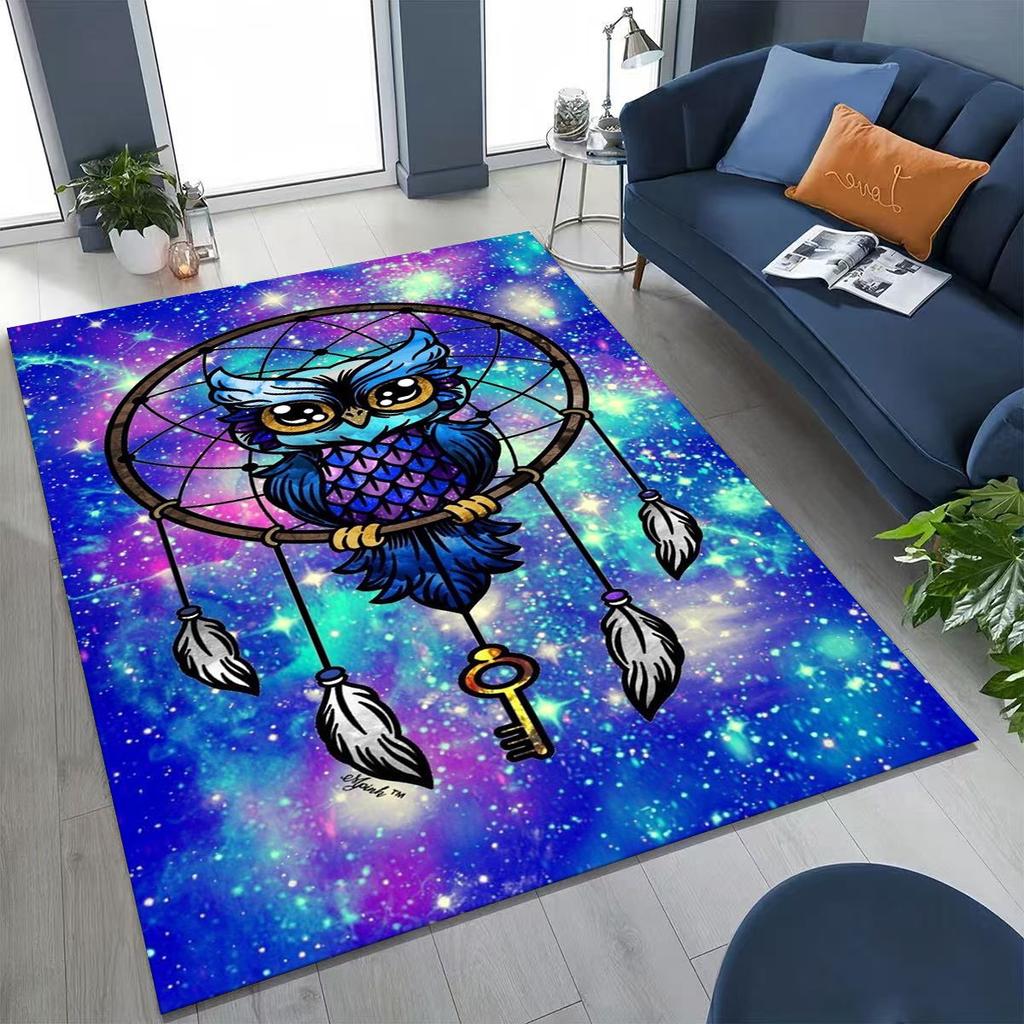 2026 New Mysterious Owl Colorful Cartoon Birds Rug for Bedroom Living Room Sofa Home Doormat Decor,Large Kid Non-slip Floor Mat