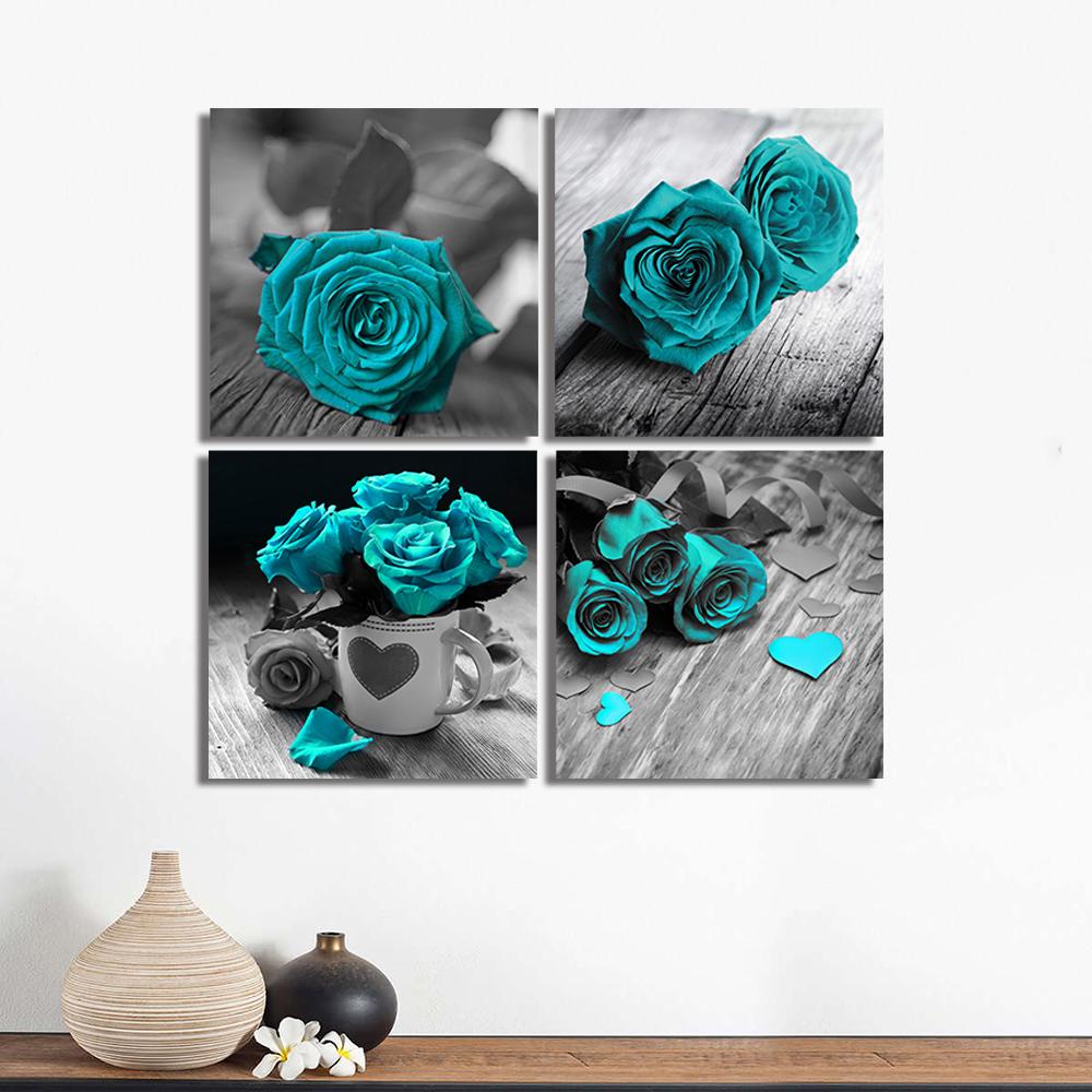 Винтажные бирюзовые настенные художественные розы, печать на холсте, фотографии, романтические постеры о любви для спальни, декора гостиной, Cuadros