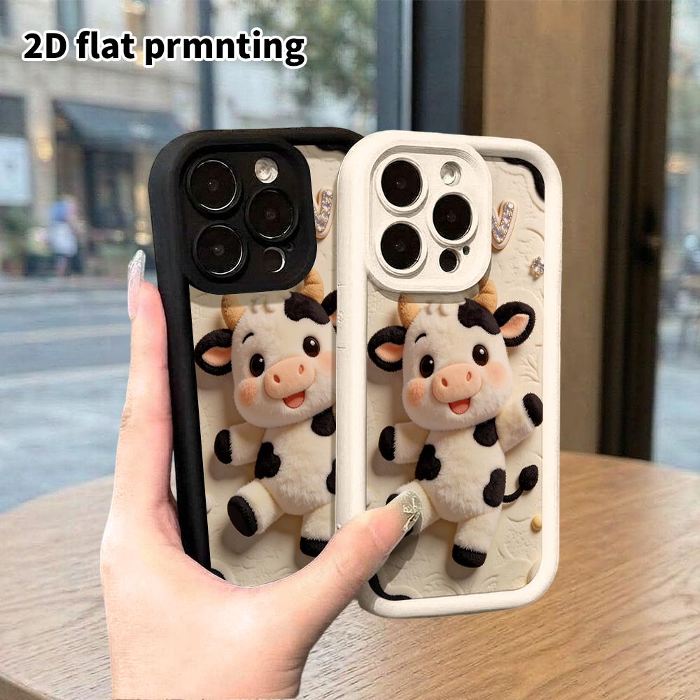 Чехол для телефона: 2D плоский, подходит для защитных чехлов iPhone 18, 17, 16, 15, 14, 13 Pro, пушистая коровка, идеальный подарок на Рождество и Хэллоуин