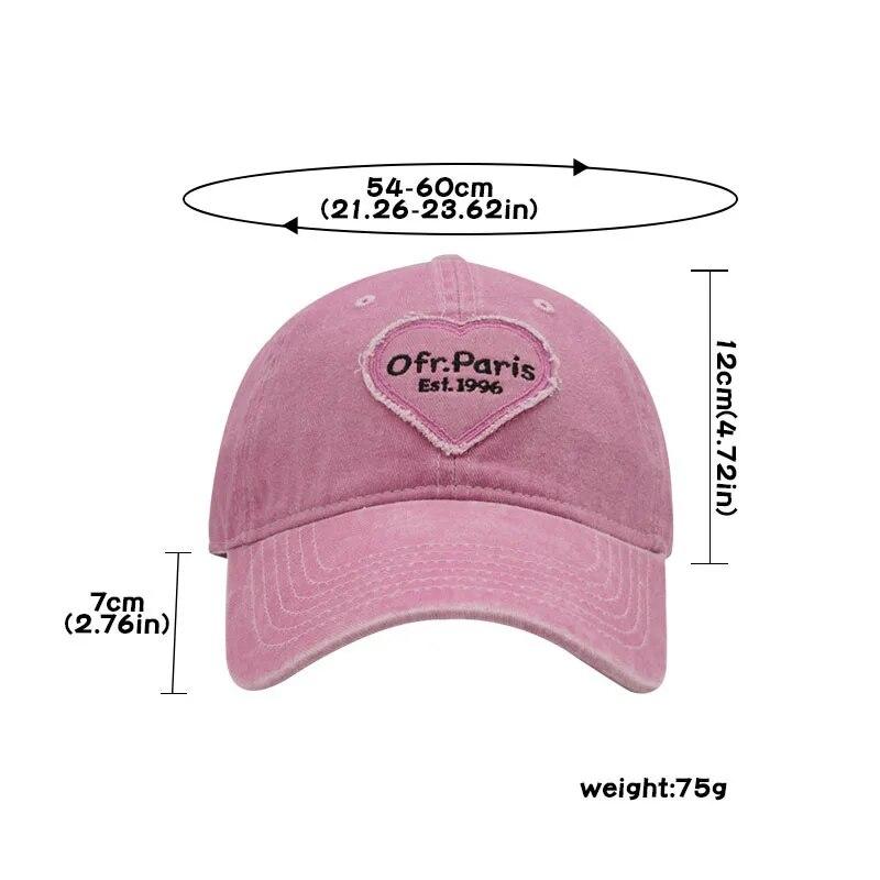 Винтажная бейсболка из стираного хлопка для женщин, кепка в стиле хип-хоп с вышивкой в ​​виде сердца и сердца, мягкий топ для девочек, шляпа дальнобойщика для папы