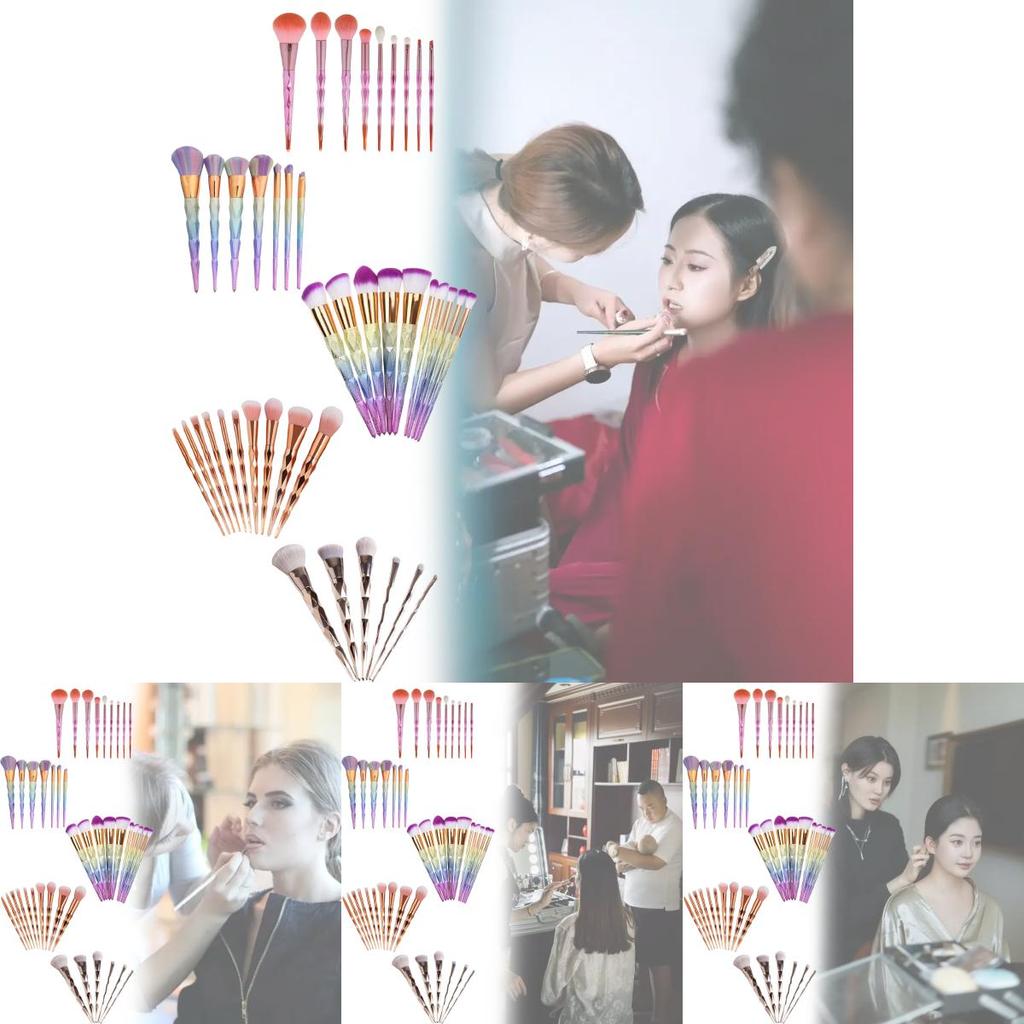 Набор из 10 кистей для макияжа с 3D градиентом и синтетическим ворсом для профессионального использования