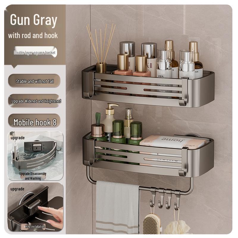 Punch-Free Bathroom Wall Shelf - Aluminum Vacuum Corner Rack
