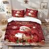 3pcs Christmas Snowman Red Print Coreless Duvet Cover Set Multi Size Soft Bedroom Bedding, Holiday Decoration, Machine Washable