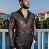 Men's Sequin Glitter Shirt Long Sleeve Lapel Button Down Disco Shirt Retro Sexy Thin Shirts for Bar Dancing Night Club Disco Party