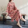2025 New Summer Women Linen Vintage Plus Size Long Dress Stripe Casual Loose Dress Maxi