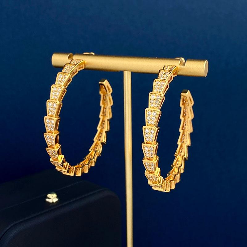 Модные серьги-пусеты в виде змеи с узкой версией, полностью усыпанные бриллиантами, темпераментные женские брендовые серьги-кольца большого размера в форме змеи