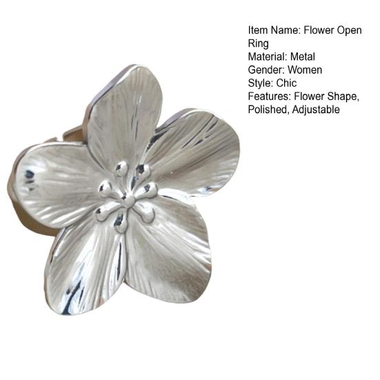 Кольцо с цветком, регулируемое, полированное, металлическое, сплошного цвета, гладкое, преувеличенного стиля, лепестковое, женское, для выпускного бала, подарок на день рождения, праздничный подарок, ювелирные изделия