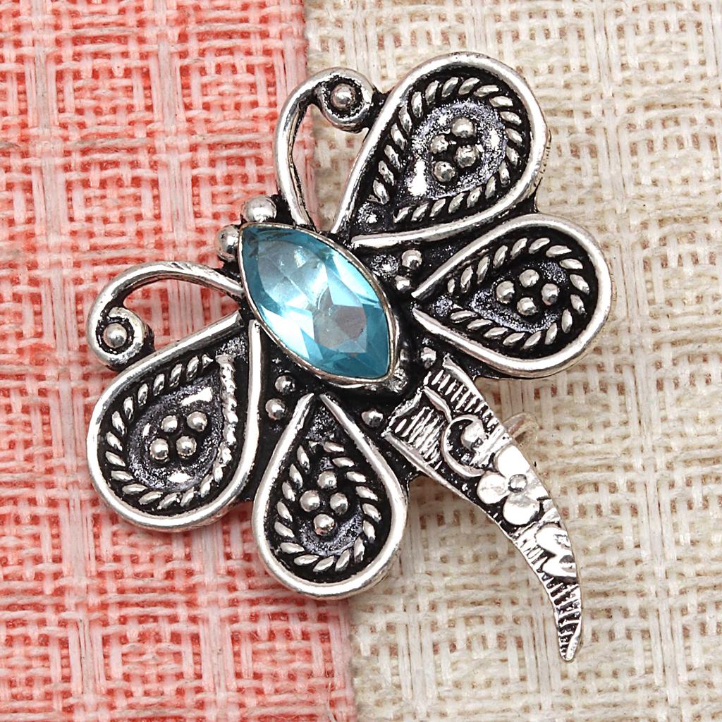 Серебряные этнические украшения ручной работы из швейцарского синего кварца, броши 1,5 дюйма