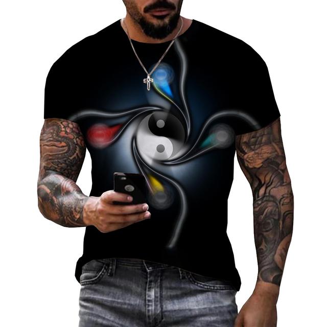 Летняя оригинальность Тай Чи восемь диаграмм графические футболки Мужская мода Тенденция Личность 3D-принтер с круглым вырезом и короткими рукавами Топы