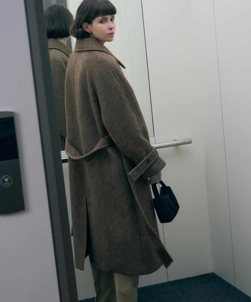 DRAWFIT WOMEN Rabbit Angora Wool Balmacaan Long Coat [Black]