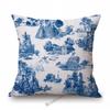 Navy Blue Delft Blue Toile De Jouy Pattern Design Royal Elegant Home Decorative Sofa Throw Pillowcase Cotton Linen Cushion Cover