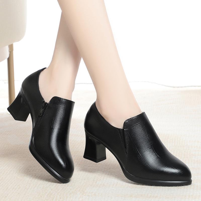 Модные новые зимние женские сапоги на высоком каблуке, нескользящие, удобные, до щиколотки, осенние, универсальные, модные, мягкие, кожаные, неглубокие сапоги для ежедневного ношения мамой