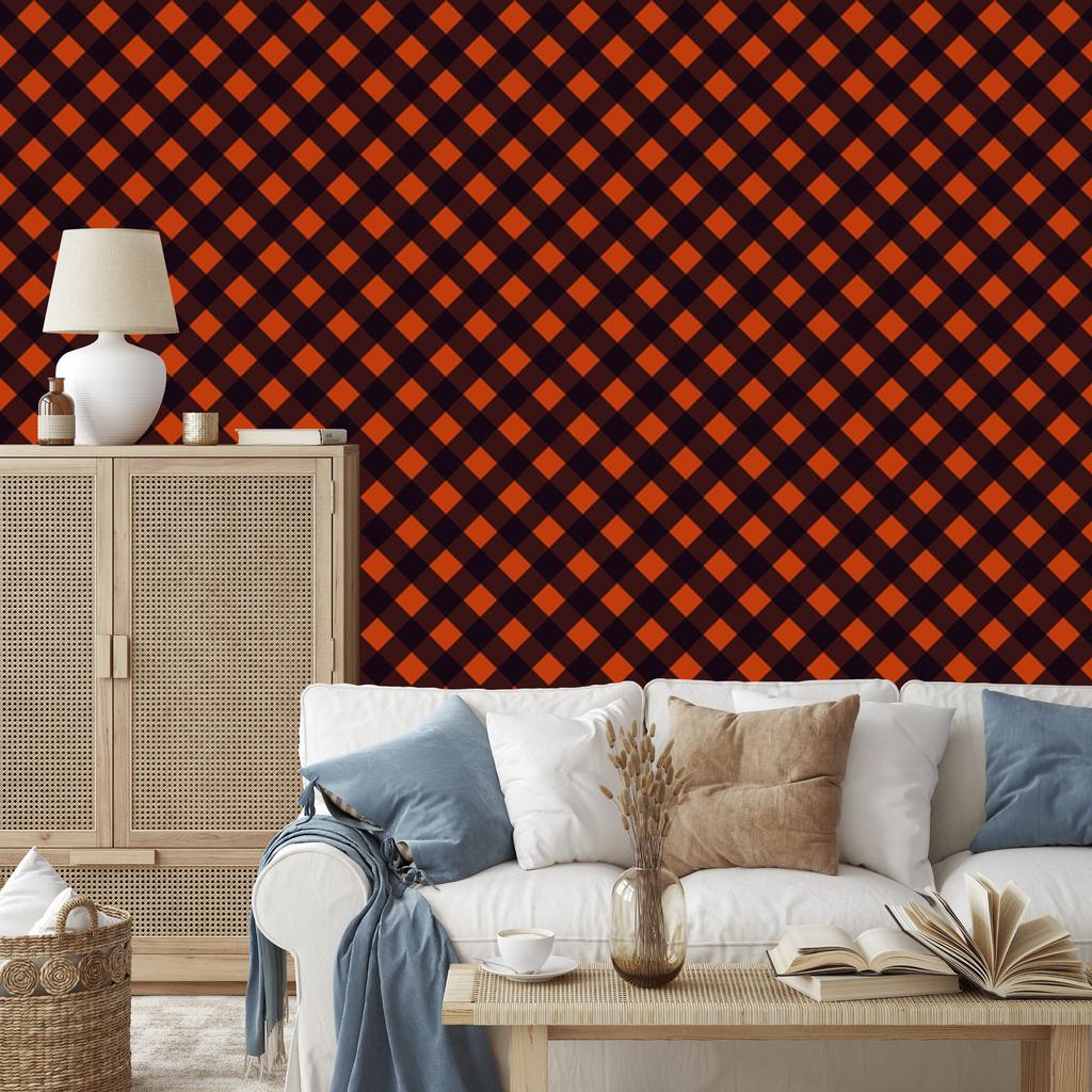 Halloween Plaid Wallpaper Burgundy and Red for Living Room and Bedroom 50x1000