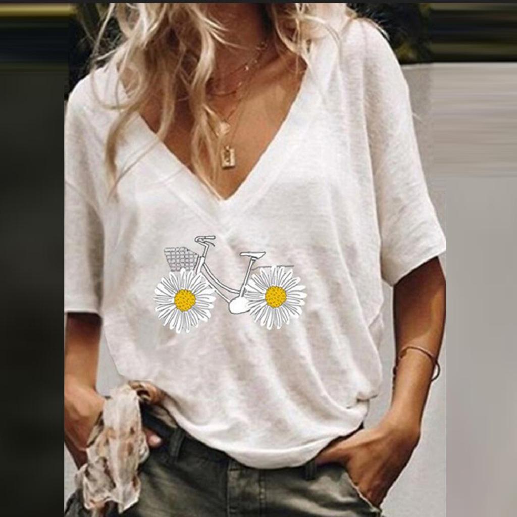 Модная женская блузка с коротким рукавом с v-образным вырезом и принтом, легкие топы