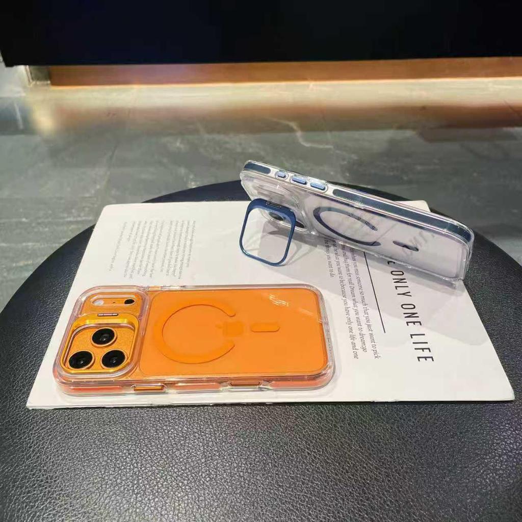 Чехол для iPhone 17 Pro Max: Цветная кромка, Высокая прозрачность, Магнитный, С подставкой для объектива Apple 16, Защита от падений