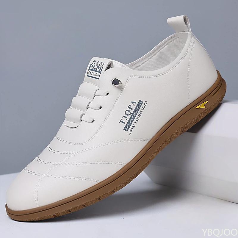 Осенние новые мужские нескользящие туфли повседневные универсальные кожаные туфли на мягкой подошве водонепроницаемые белые мокасины модная мужская обувь для вождения