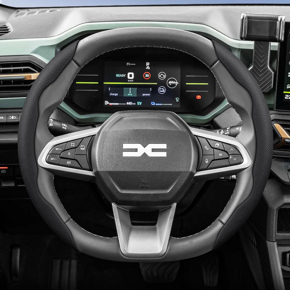 Suitable for Dacia Breathable Leather Steering Wheel Cover with Segmented Quick-Release Design, Non-Slip and Durable, for Sandero Stepway Duster PP24