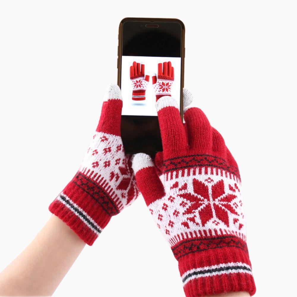 Knitted Snowflake Winter Knitted Gloves Thickened Skiing Gloves Full Finger Mittens Winter