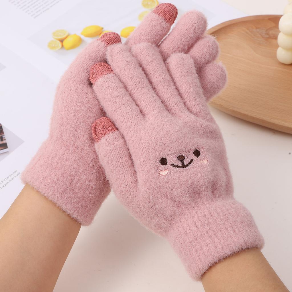 Korean version of cute bear gloves, female warm students in autumn and winter, windproof and cold-proof, can be added with velvet to keep out the cold
