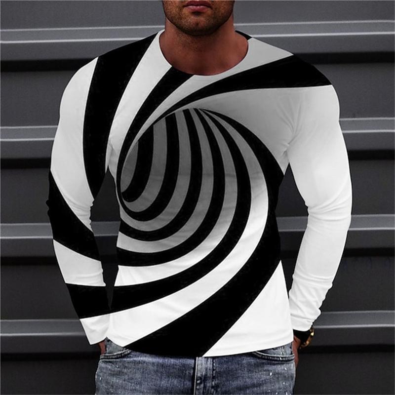 Смешные Оптические Иллюзии Графическая Футболка Модная Повседневная Футболка с Длинным Рукавом 3D Печать Привлекающая Внимание Уличная Одежда Персонализированные Футболки