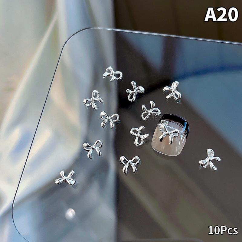 10 шт. роскошных кавайных бантиков для ногтей, 3D японский сплав, галстук-бабочка, украшения для ногтей, стразы, аксессуары для самостоятельного изготовления