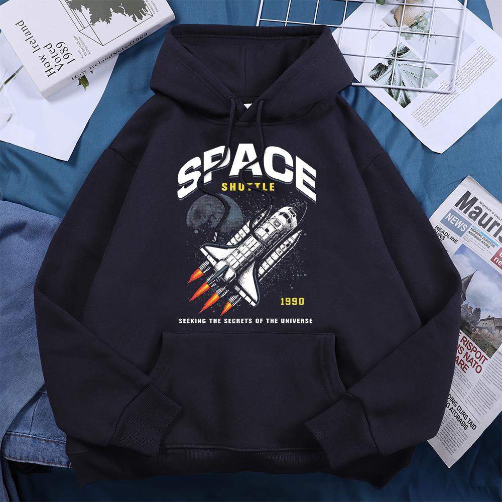 Свитшот с капюшоном для женщин Space Shuttle 1990 Ищущий Тайны Вселенной, Повседневный, Мягкий, Свободный, Осенние Худи, Флисовые Теплые Топы