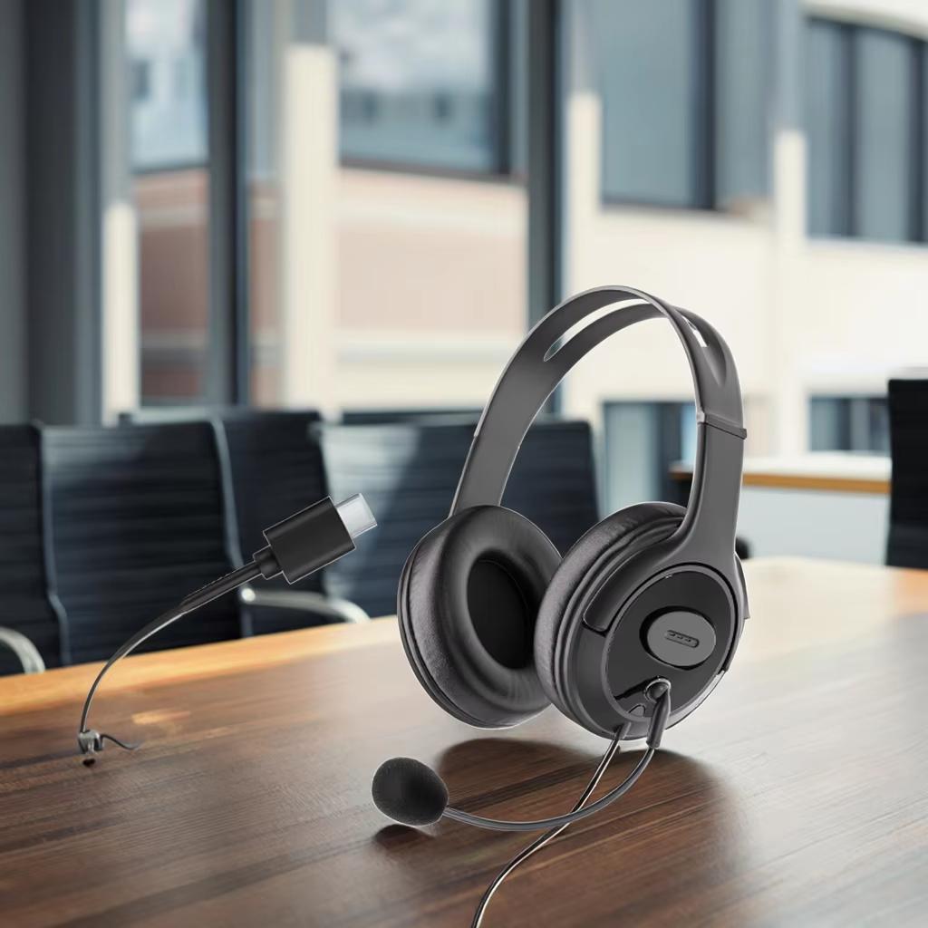 OMFOX KTC108T Business Office binaural head-mounted Call center Headset with Type-c plug & ENC Call noise reduction for Teams