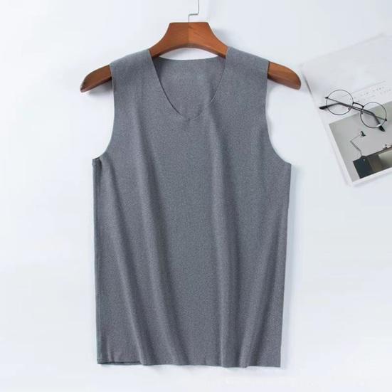 Men Winter Seamless Thermal Vest V-neck Sleeveless Thermal Underwear Thickened Elastic Slim Fit Bottoming Shirt Thermal Tops