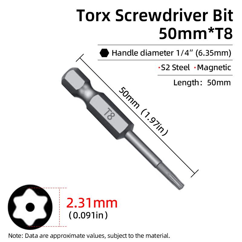 Бита Torx 50 мм Магнитная S2 Сталь 1/4'' Шестигранный хвостовик Полое отверстие Безопасные биты T5-T40 Электрическая дрель-шуруповерт Ручной инструмент
