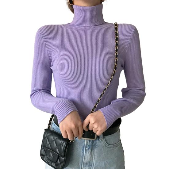 Женские вязаные топы с высоким воротником, с длинным рукавом, однотонные, базовый свитер, прилегающего кроя, вязаные пуловеры, осенне-зимняя одежда