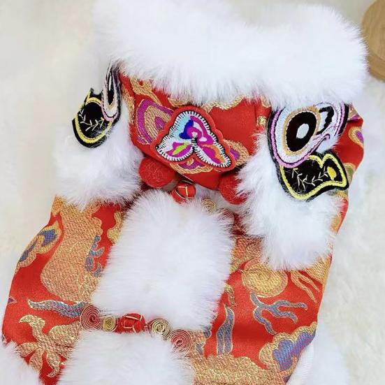 Собачья одежда со львом на Новый год по китайскому календарю, костюм для питомца, вышитая собачья толстовка, теплая зимняя одежда для маленьких собак и кошек, одежда для Праздника Весны