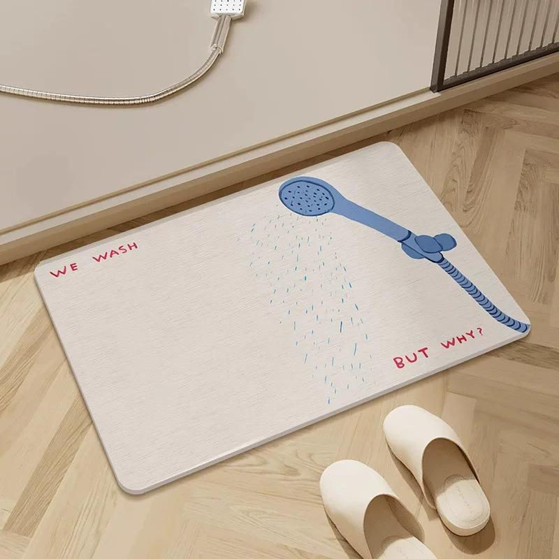 Cartoon hard diatom mud floor mat bathroom suction board non-slip quick-drying mat toilet door toilet floor mat foot mat