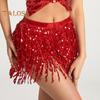 Юбка для танца живота с блестками и кисточками на талии, набедренный шарф в экзотическом стиле, регулируемая тонкая юбка с завязками, сетчатая, праздничная, сценическое представление, косплей, мини-юбка, фартук