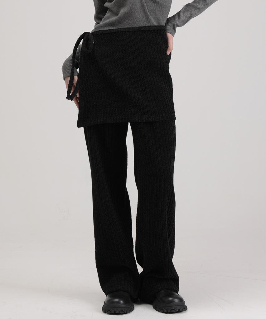 WHEN YOU MOVE String Velour Ribbed Wrap Skirt Pants Set Charcoal