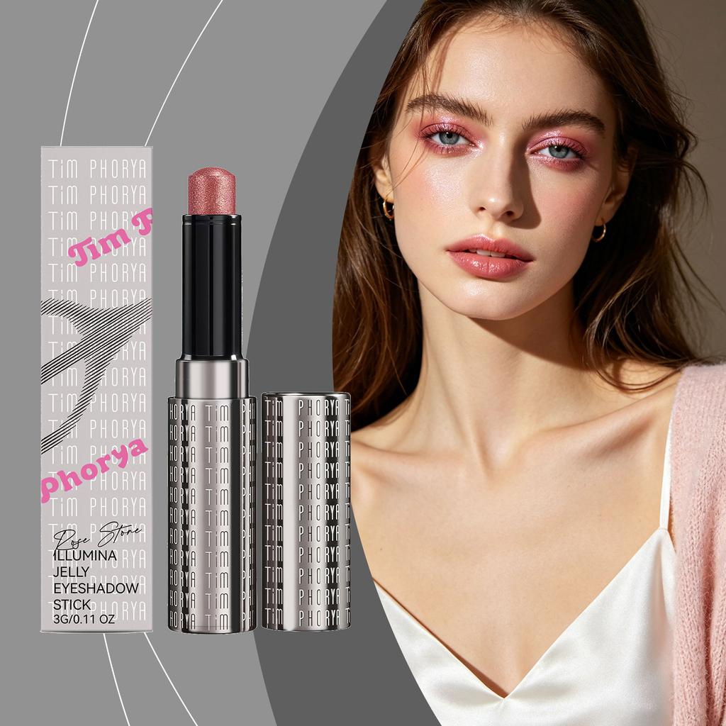 Bright Jelly Eyeshadow Stick (Pearl Rose Pink), Clear Watery Shimmer Jelly Eyeshadow Multi-Color Daily Date Makeup Highlight
