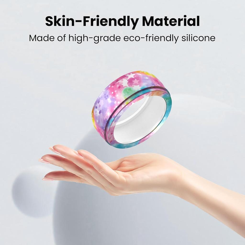 Printed silicone protective cover Compatible with Oura Ring Protector,8pcs colors Elastic Case for Oura Ring Gen4/3 smart ring Starry (Printed case,