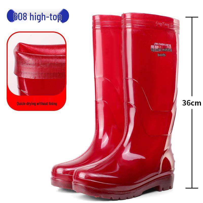 Мужские высокие резиновые дождевые ботинки песочного цвета, быстросохнущие - Водонепроницаемые, Нескользящие, Без сетки