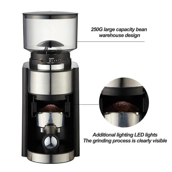 Электрическая кофемолка с жерновами, Plug-Play, управление одним касанием, простая в очистке, автоматическая машина для измельчения кофейных зерен с плоскими жерновами