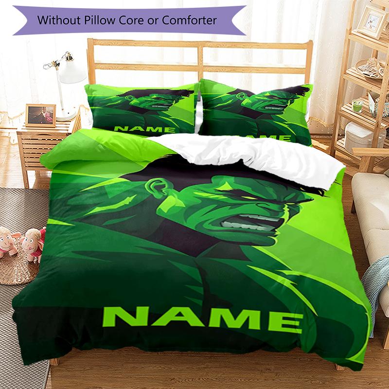 3pcs Custom Name Hulk Bedding Set Duvet Cover Closure Includes 1 Duvet Cover & 2 Pillowcases, Soft and Comfortable for All Seasons.