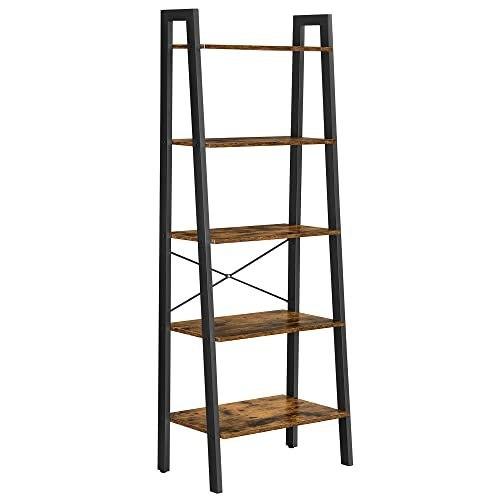 Ladder Shelf, 5-Tier Industrial Shelf, Storage Unit, With Metal Frame, For Living Room, Kitchen, Rustic Brown