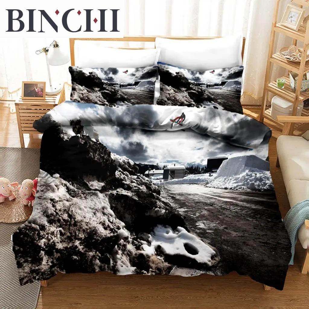 Ski Duvet Cover Microfiber Extreme Sports Theme Twin Bedding Collection Winter Sport Ski Snow Mountain Landscape Queen King Quilt Cover