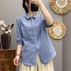 Корейская версия простой рубашки с воротником и короткими рукавами для женщин, средние рукава и двухслойная хлопковая пряжа, мягкая повседневная одежда