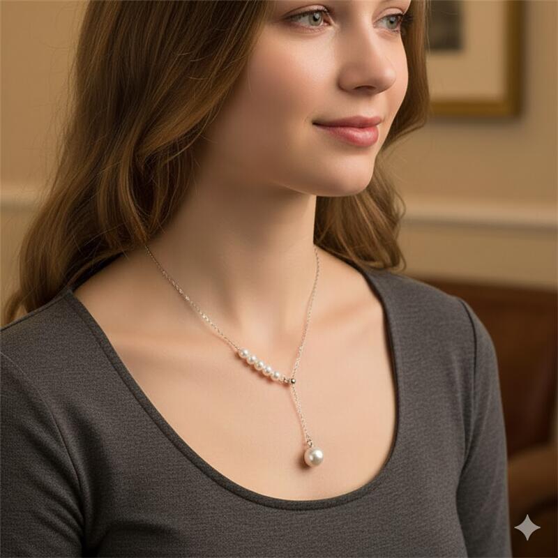 Yuhé Pearl Mermaid Pendant, Zhuji Pearl Y Word chain smile clavicle chain, a light luxury piece9Silver