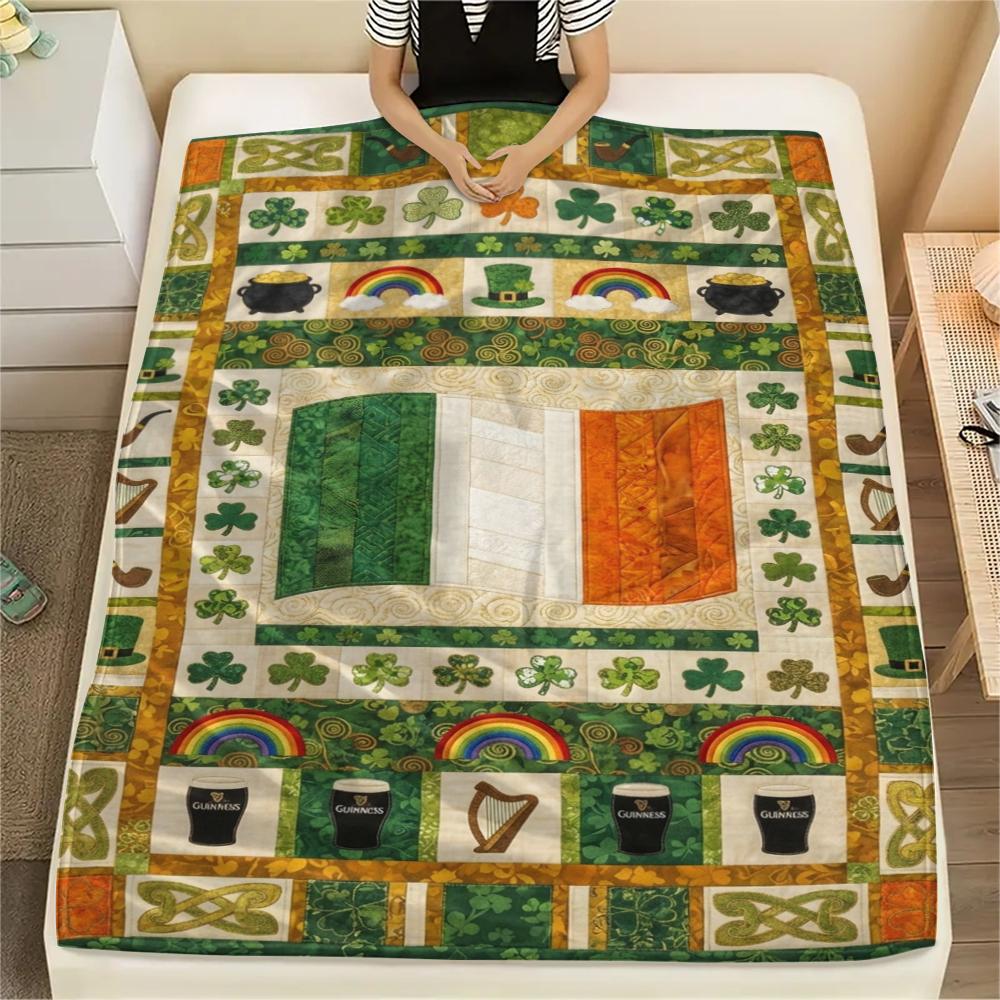 1Pc St.Patrick's Day Print Flannel Blanket, High quality Comfortable for All Seasons, Home Decor, Warmth and Comfort, Perfect for Christmas Gifts W69
