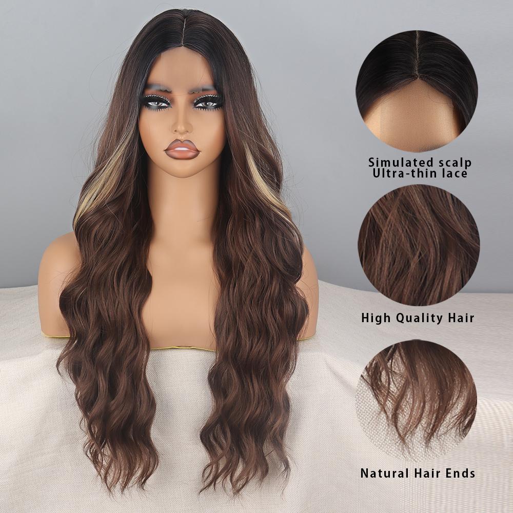 MERISIHAIR Женский длинный темно-светло-коричневый натуральный волнистый парик с омбре без челки, натуральный волнистый парик из синтетического волокна