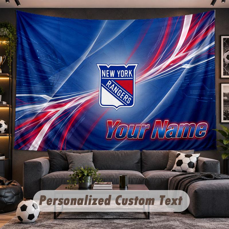 Wall Hanging Tapestry Custom NameNew York Rangers Pattern Personalized Printed Fabric Wall Decor